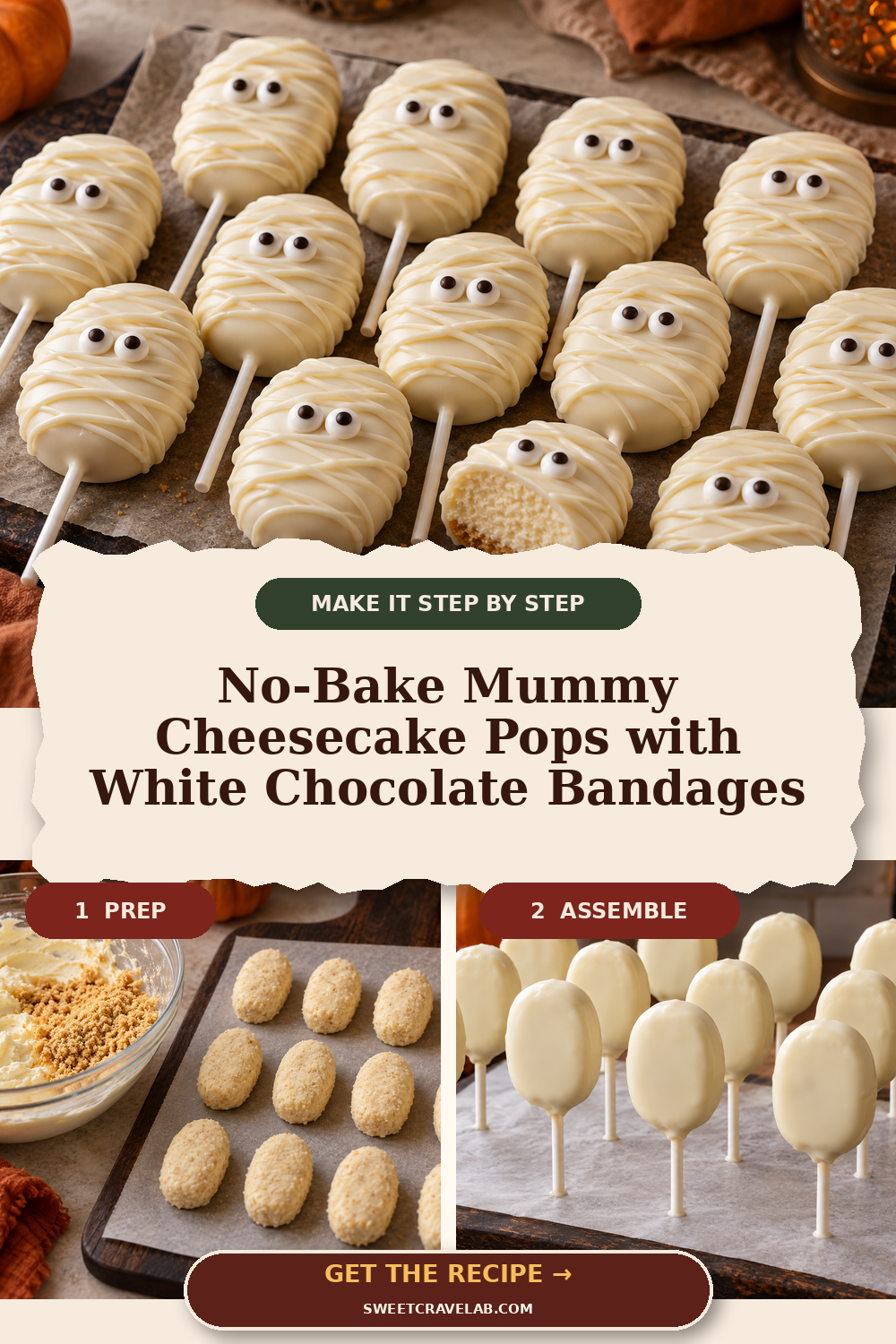 Cute No-Bake Halloween Cheesecake Pops