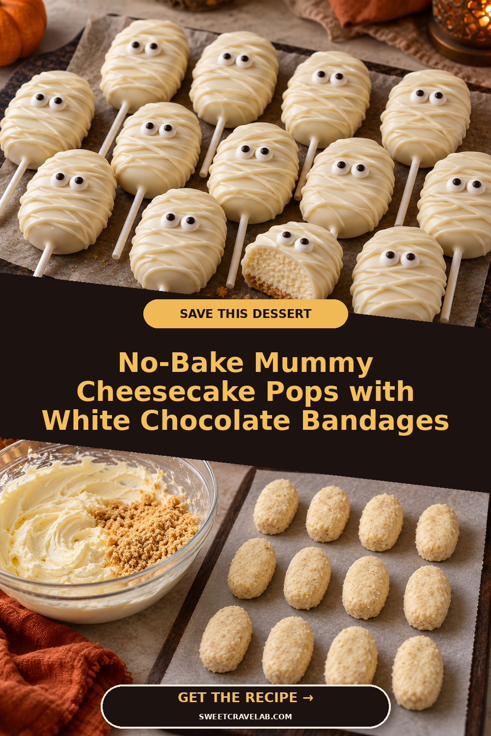 Halloween Cheesecake Pops with Candy Eyes