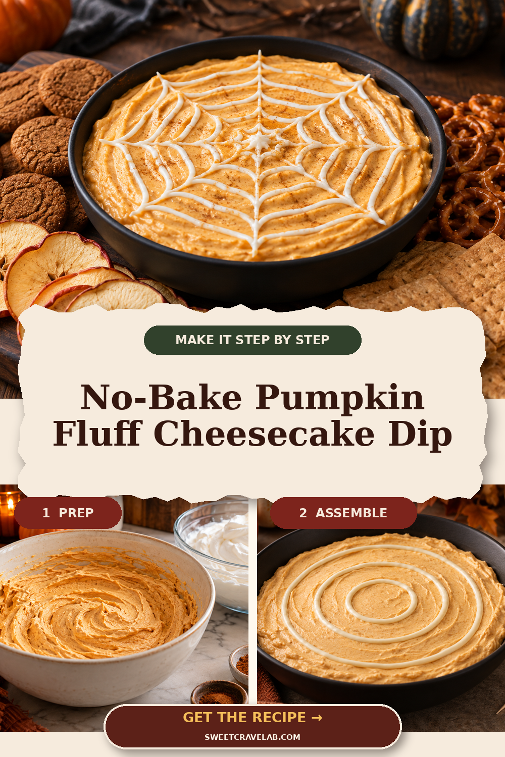 Pumpkin Cheesecake Dip with Spiderweb Swirl