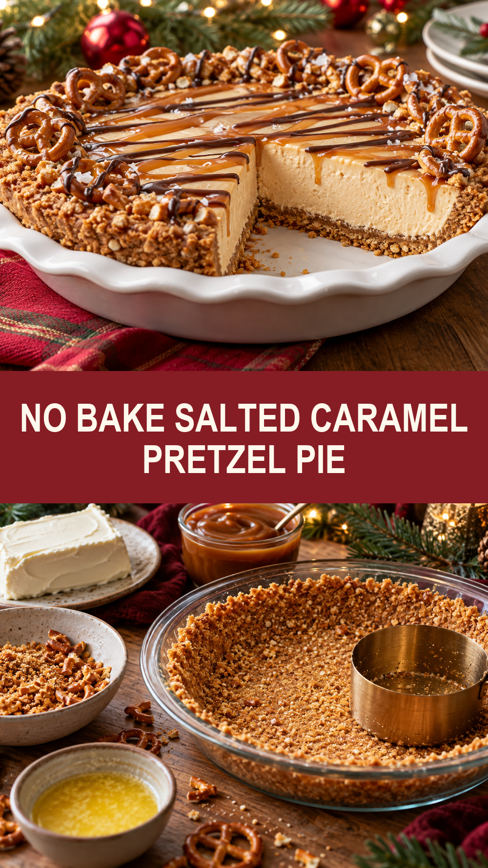 No Bake Salted Caramel Pretzel Pie