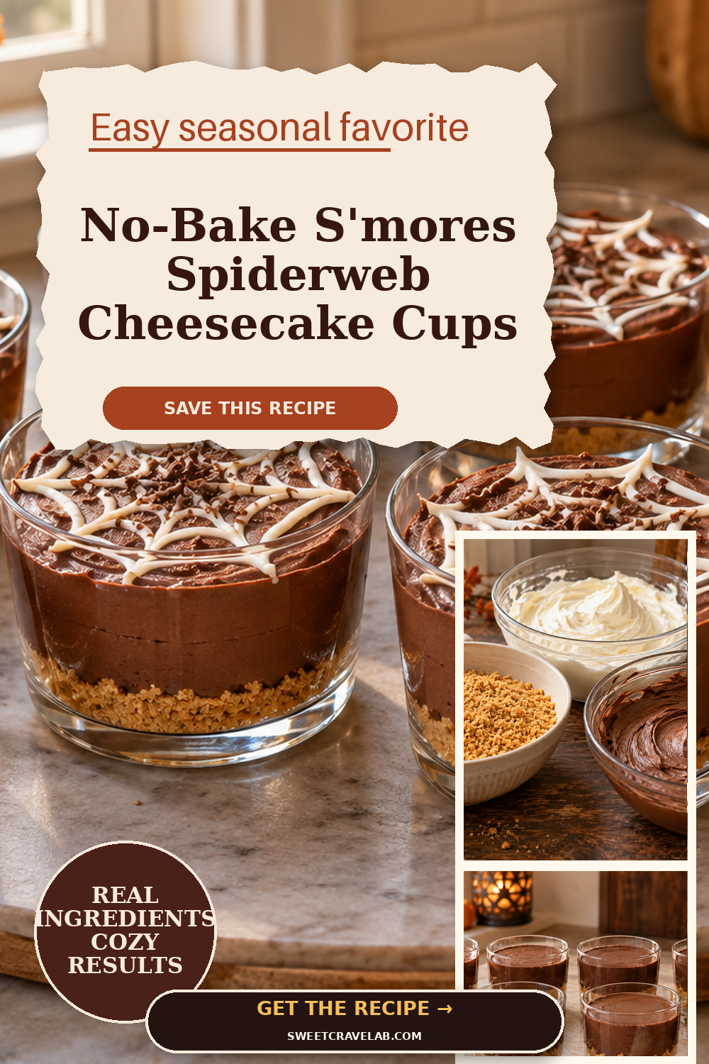 No-Bake S'mores Spiderweb Cheesecake Cups