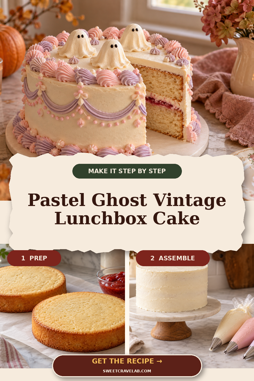 Small Vintage Ghost Cake with Strawberry Filling