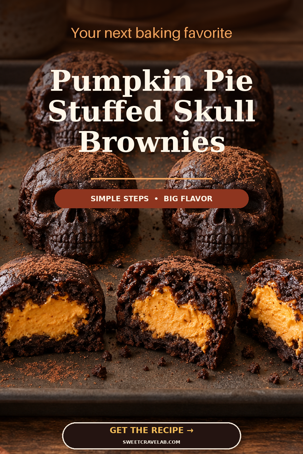 Black Cocoa Skull Brownies with Pumpkin Centers