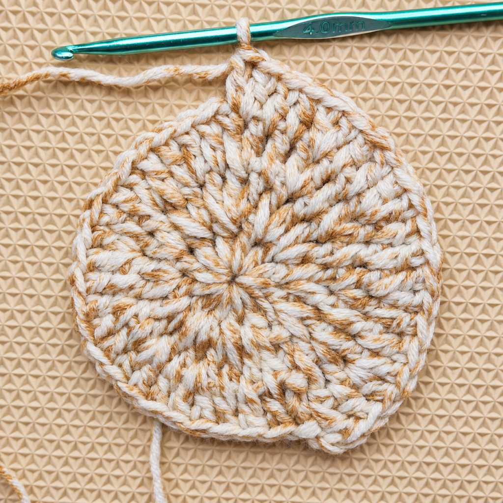 Round 4 nearly complete on the round cotton crochet coaster.