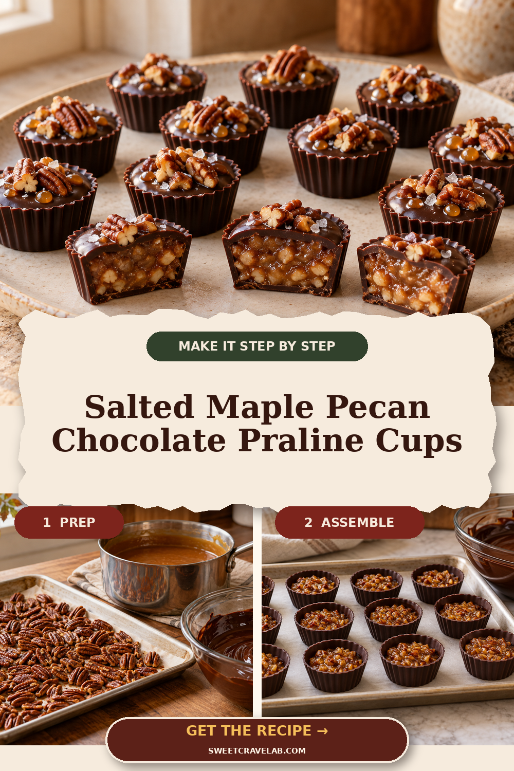 Dark Chocolate Cups with Pecan Praline