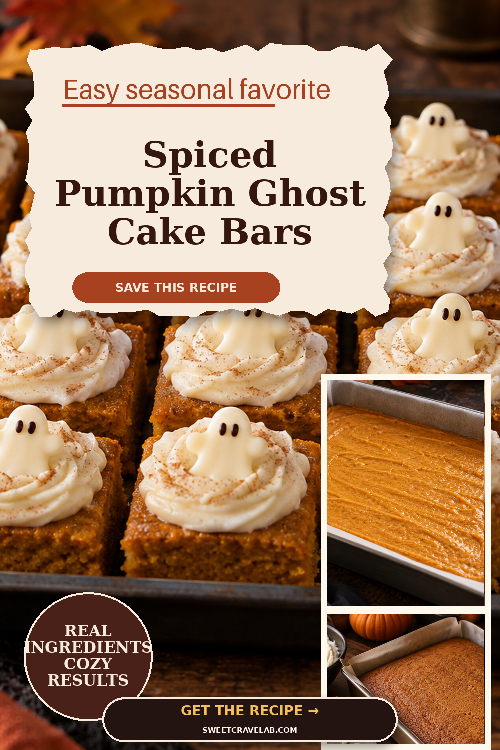 Spiced Pumpkin Ghost Cake Bars