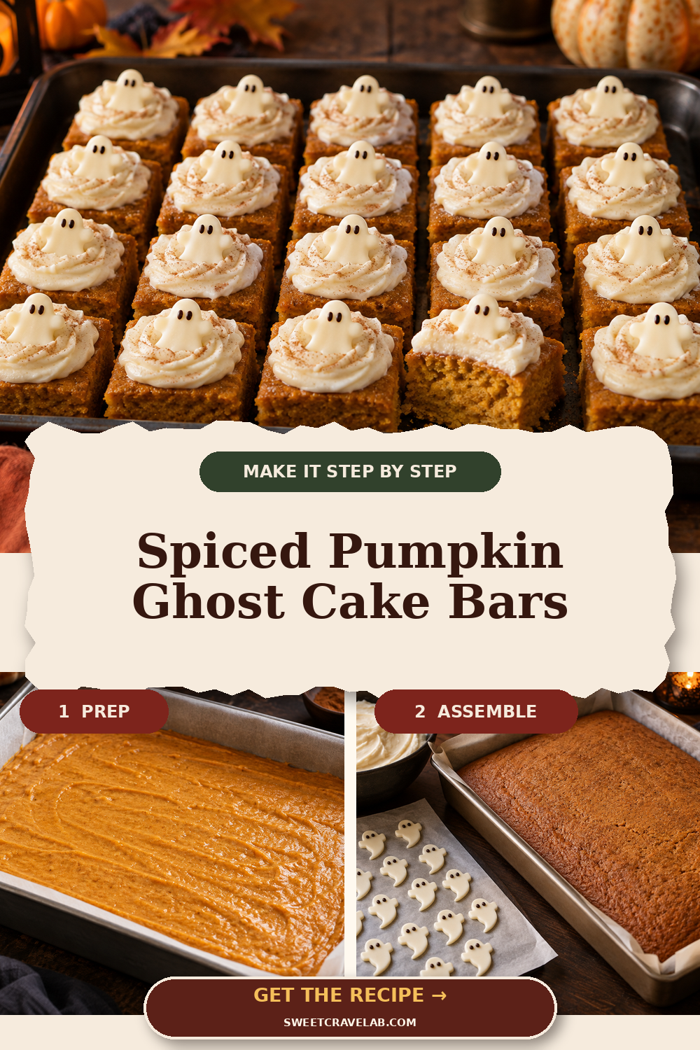 Pumpkin Spice Bars with Chocolate Ghosts
