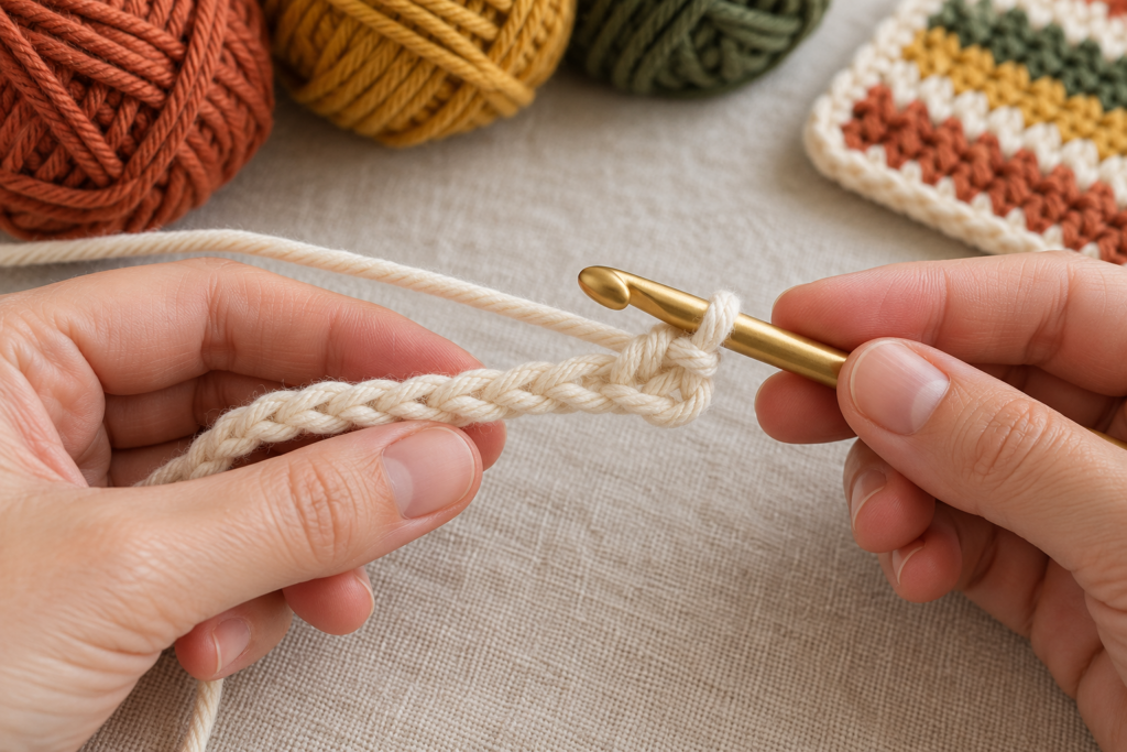 First single crochet worked into the second chain from the hook.