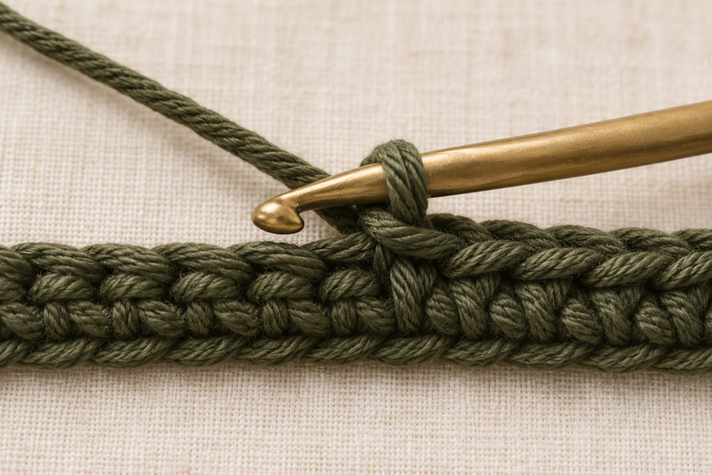 First back-loop single crochet stitch worked into row two.