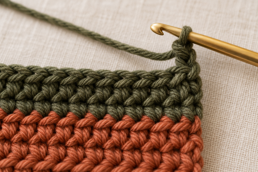 Chain one and turn after the second potholder row.
