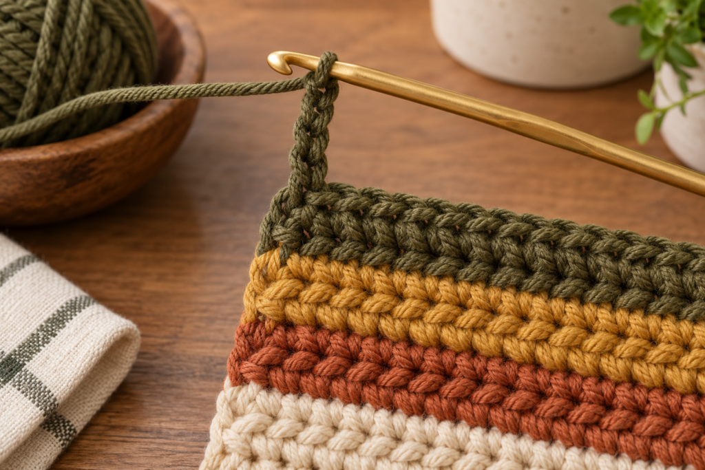 Beginning chain for the crochet potholder hanging loop.
