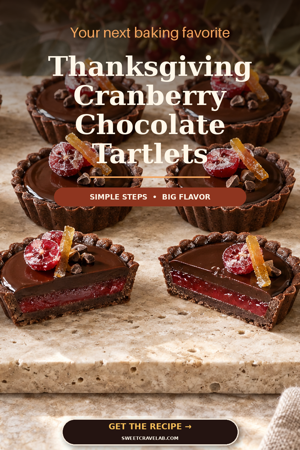 Dark Chocolate Tartlets with Cranberry Caramel